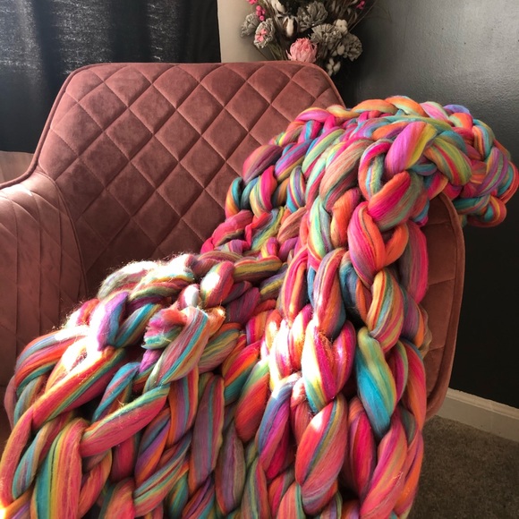 Chunky Knit Blanket Throw Rainbow Unicorn - Picture 4 of 10